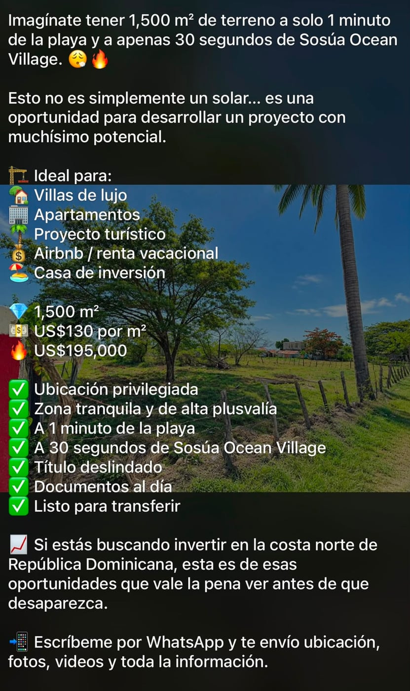 TERRENO EN VENTA PLAYA LAGUNA SOSÚA PUERTO PLATA – foto 3